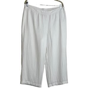 Chicos Easywear Pants Large White Cropped Pull-On Relaxed Wide Leg Lined Casual